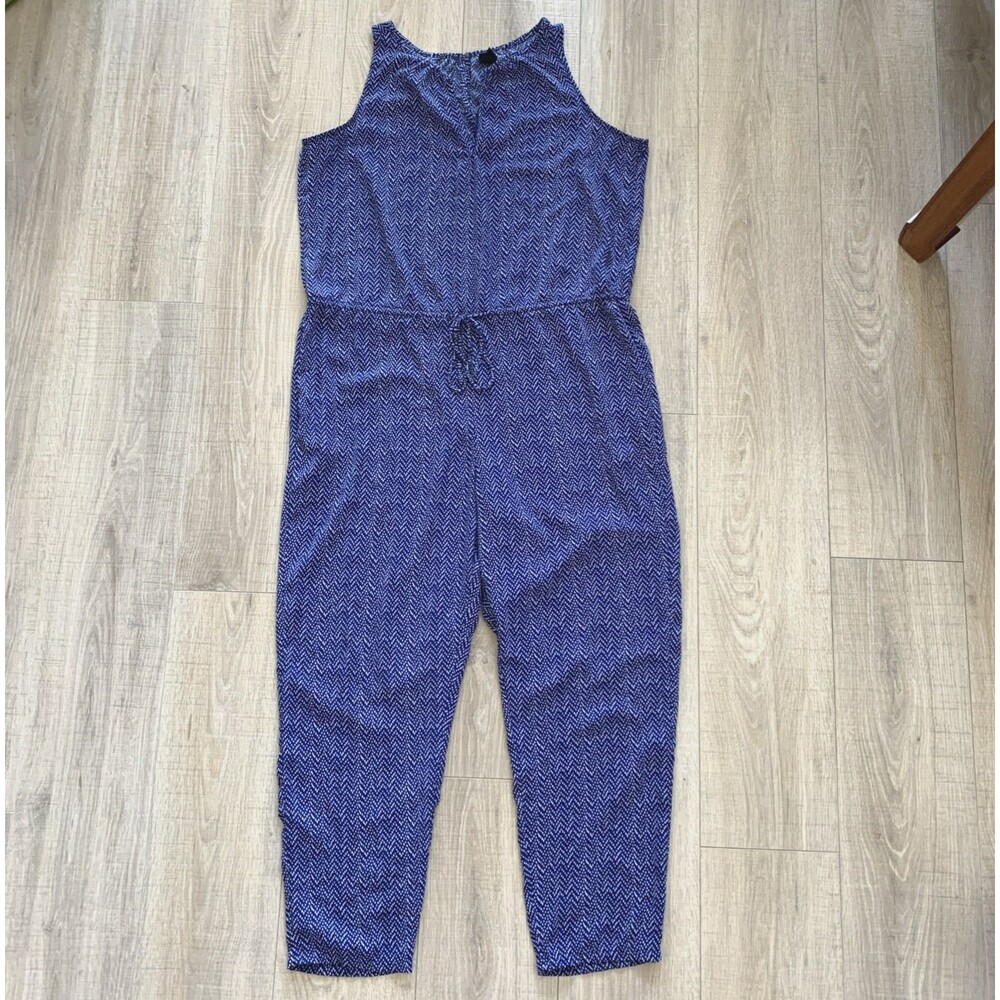 Gap Jumpsuit Sleeveless V Neck Blue Dots Womens Size XL
